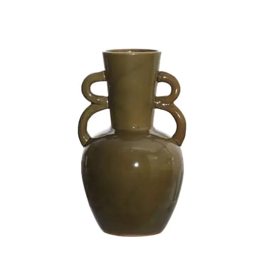Hello Honey® 8.5" Olive Green Reactive Glaze Stoneware Vase with Handles {3}