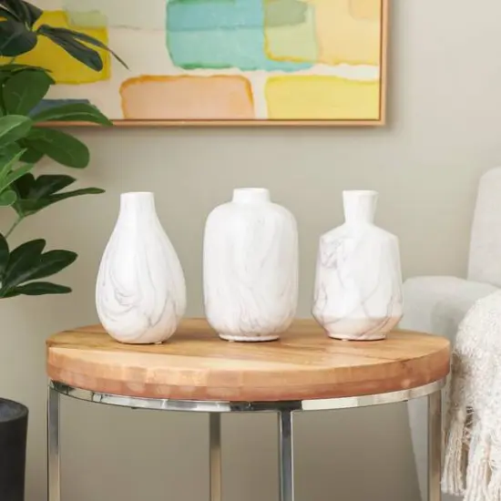 White Ceramic Marble Inspired Vase Set {9}