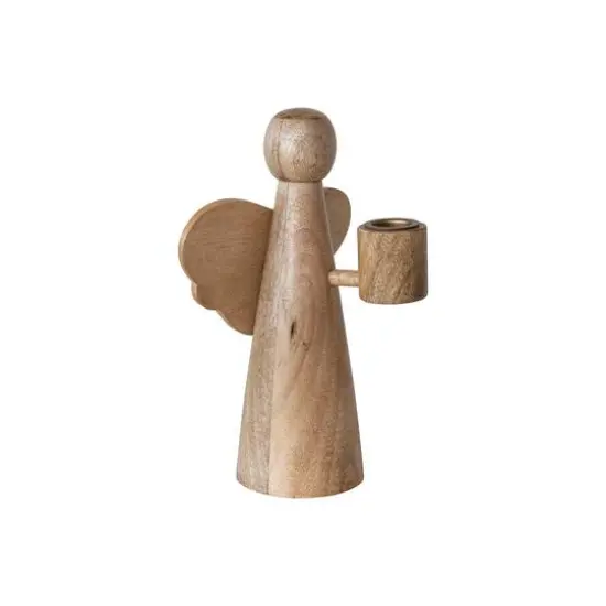 Hello Honey&reg; 8" Natural Mango Wood Angel Taper Candle Holder {5}
