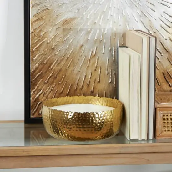 90oz English Garden Scented White 4 Wick Candle in Hammered Gold Bowl {7}