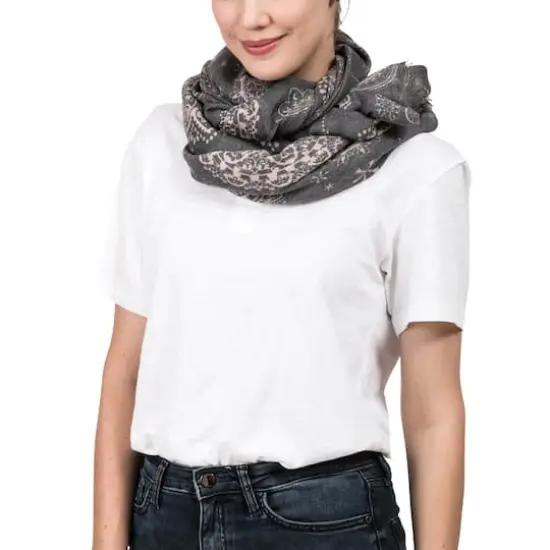 Glitzhome&reg; 80" Gray Paisley Print Scarf with Fringe {3}