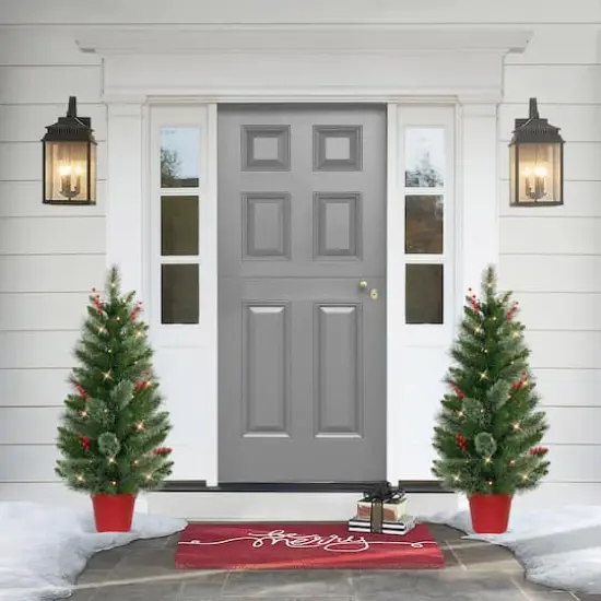 2 Pack 3.5ft. Pre-Lit Faux Cashmere Artificial Potted Christmas Tree, Warm White LED Lights {4}