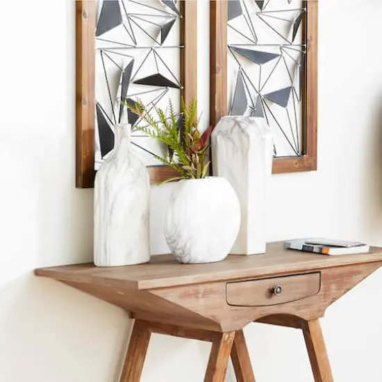 14" White Ceramic Contemporary Vase {5}