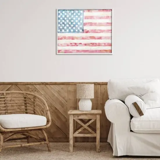 Stupell Industries Patriotic Brushed Flag Framed Giclee Art White {3}