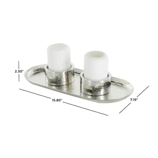 16" Silver Stainless Steel Metal Hammered Candle Holder with Oval Tray Plate {8}