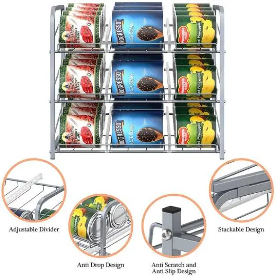 3-Tier Stackable Can Rack Organizer Silver {5}