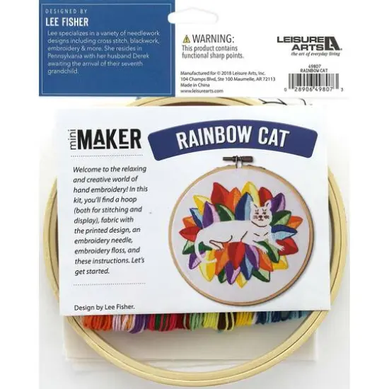 Leisure Arts&reg; 6" Rainbow Cat Embroidery Kit {3}