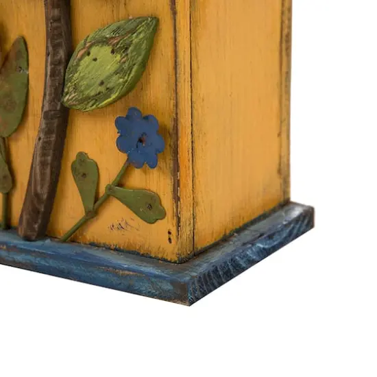 Glitzhome&reg; Distressed Wooden Birdhouse with Flower {8}