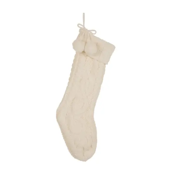 Glitzhome&reg; 24" White Knited Christmas Stocking {1}