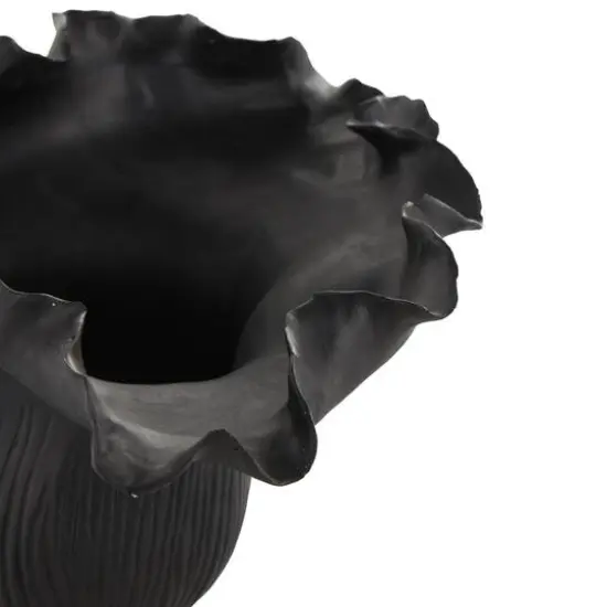 9" Black Ceramic Abstract Floral Inspired Vase with Linear Grooves {6}