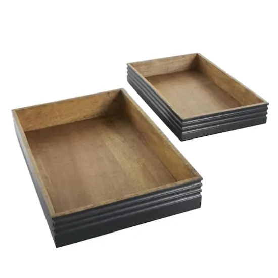 Brown Mango Wood Handmade Tray Set with Black Groove Exterior {7}