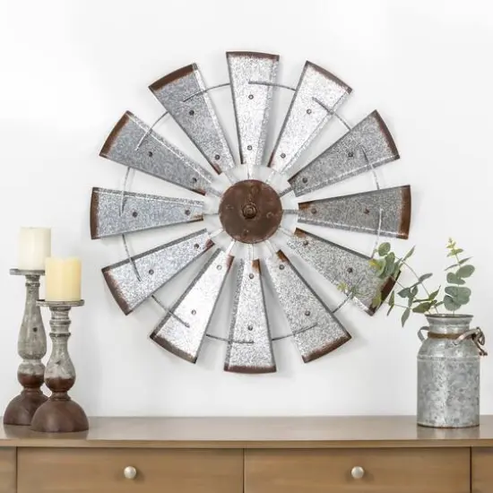 Glitzhome&reg; 28.5" Galvanized Metal Wind Spinner Wall D&eacute;cor {3}