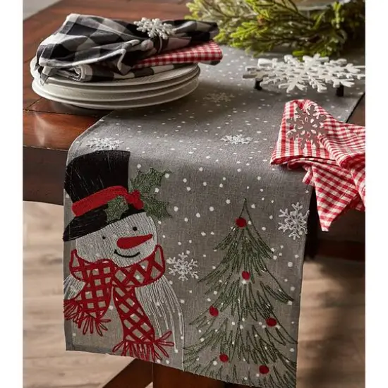 DII&reg; 70" Grey Snowman Embroidered Table Runner {6}