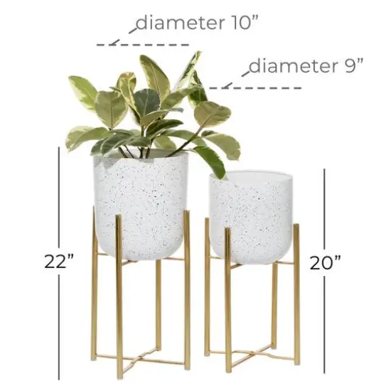 Set of 2 White Metal Contemporary Planter, 20", 22" {7}