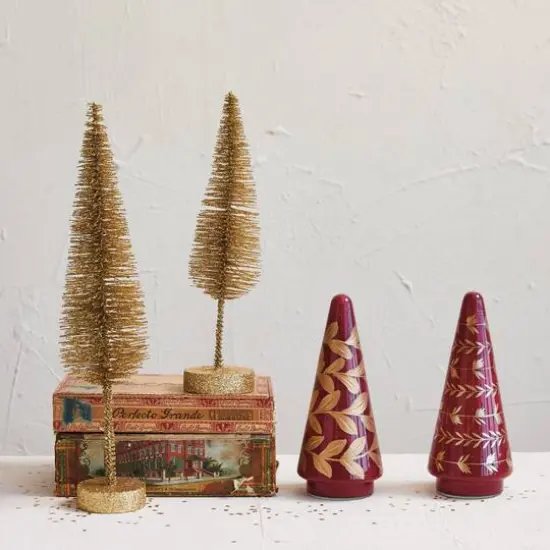 Hello Honey® 8.25" Red & Gold Hand-Painted Reclaimed Glass Cone Tree with Pattern Set {3}