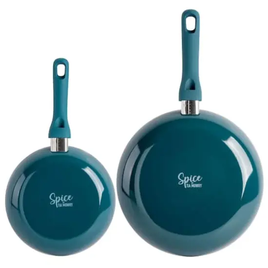 Spice by Tia Mowry Savory Saffron 2 Piece Ceramic Nonstick Aluminum Frying Pan Set Teal {8}