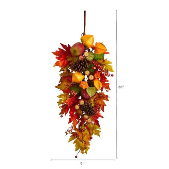 35" Maple Leaf & Berries Fall Teardrop Swag {3}