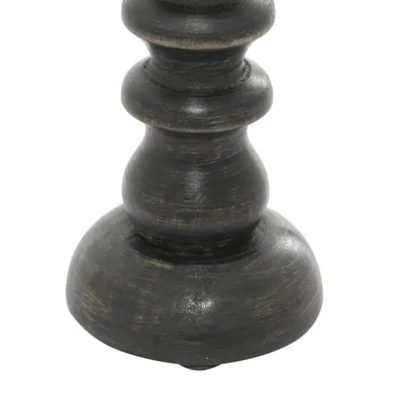 Dark Brown Mango Wood Traditional Ridged Candle Holder Set {4}