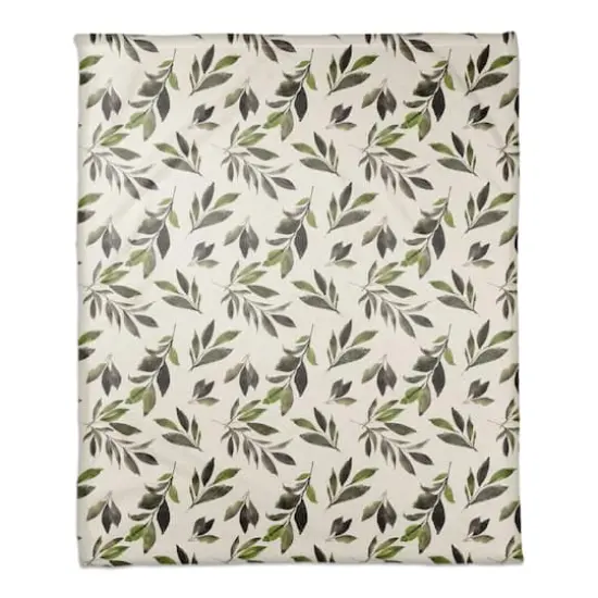 Watercolor Leaves Pattern 50" x 60" Coral Fleece Blanket {1}