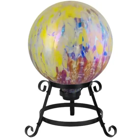 10" Yellow and Blue Iridescent Reflective Glass Garden Gazing Ball {3}