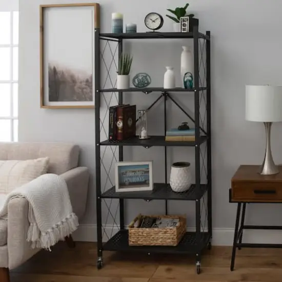 Organize It All Black 5-Tier Foldable Metal Rack with Wheels {3}