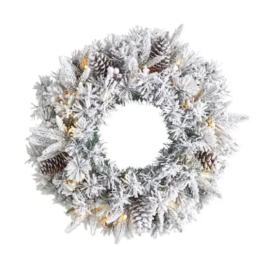 20" White LED Lights Flocked Artificial Christmas Wreath {1}