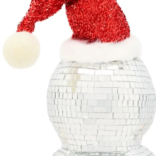 12" Disco Ball Snowman with Red Santa Hat {4}