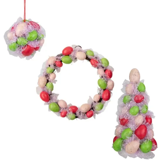 3-Piece Speckled Easter Egg Tree Ball and Wreath Set {1}