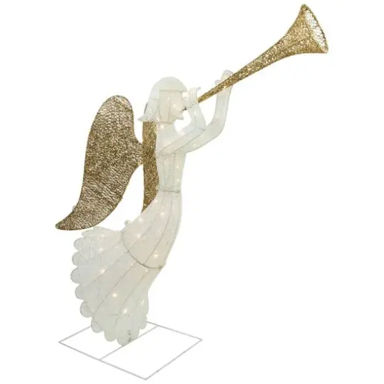 48" Silver & Gold Lighted Glittered Trumpeting Angel Outdoor Christmas D&eacute;cor {9}