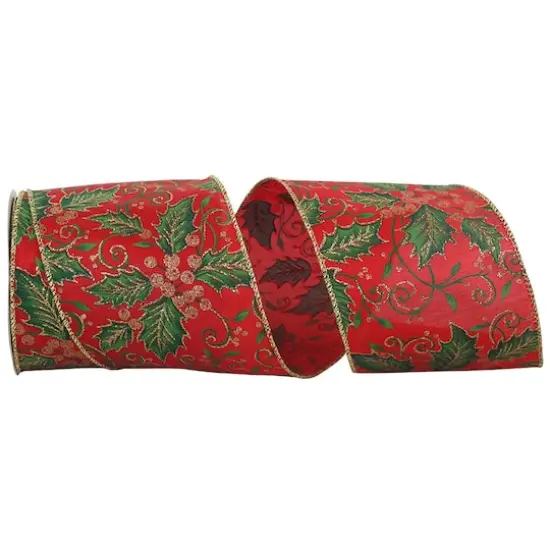 JAM Paper 4" x 10yd. Satin Wired Holly Leaf Glitter Ribbon {1}