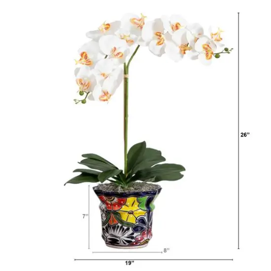 2ft. Artificial Double Orchid Arrangement in Handmade Mexican Talavera Ceramic Planter {9}