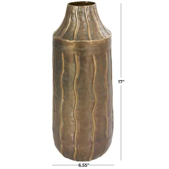 17" Brass Metal Snakeskin Inspired Vase with Dimensional Wavy Accents {9}