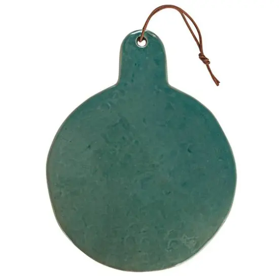 Hello Honey&reg; 13.75" Aqua Round Stoneware Cheese Board with Leather Tie {13}