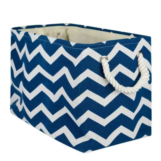 Medium Chevron Polyester Rectangle Bin Navy {1}