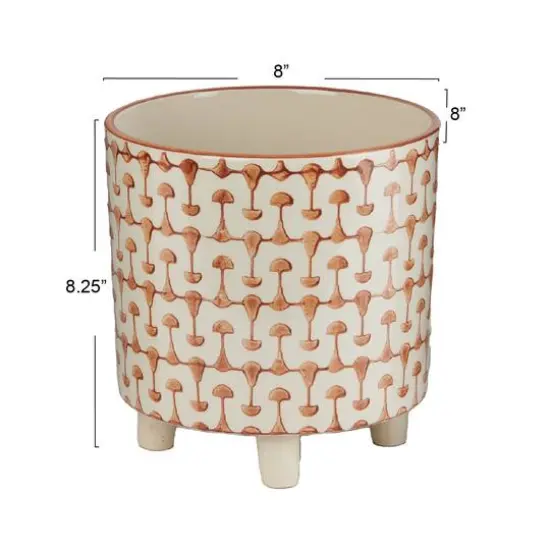 Hello Honey&reg; 8" Footed Stoneware Planter with Abstract Print Rust {7}
