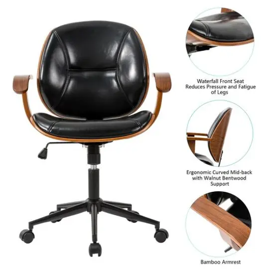 Glitzhome® 38" Leatherette Gaslift Adjustable Swivel Office Chair Black/Brown {5}