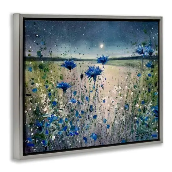 Stupell Industries Moon over Blooming Flowers Floater Framed Art Gray {4}