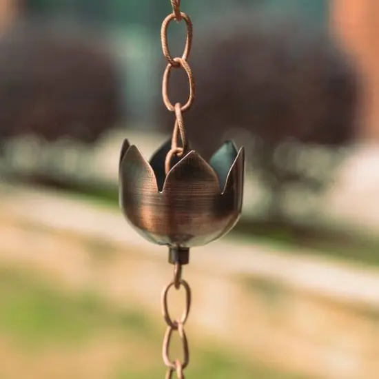 Glitzhome&reg; 8.5ft. Faux Copper Lotus Shaped Rain Chain {6}