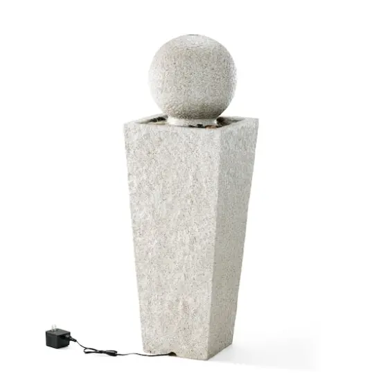 Glitzhome&reg; 3.5ft LED Pedestal & Sphere Outdoor Fountain Light Gray {8}