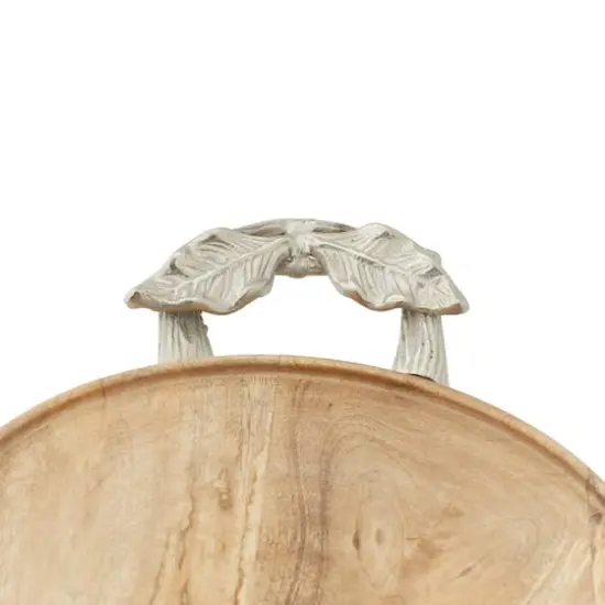 Brown Round Mango Wood Farmhouse Tray Set {9}