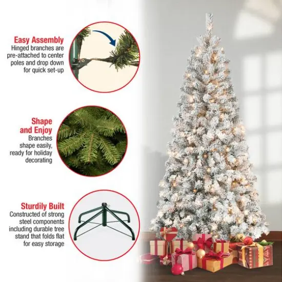 6ft. Pre-Lit Acacia Flocked Artificial Christmas Tree, Clear Lights {6}