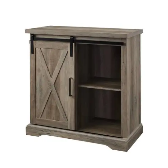 Walker Edison 32" Grey Wash Sliding Barn Door Farmhouse Accent Cabinet  {8}