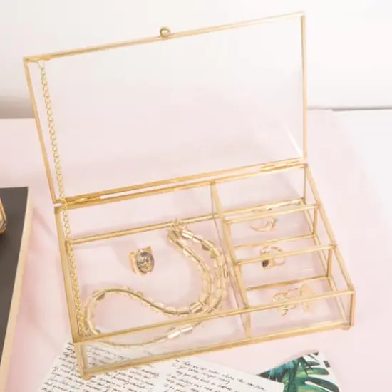 Home Details Large Gold Vintage 4 Compartment Glass Keepsake Box {5}