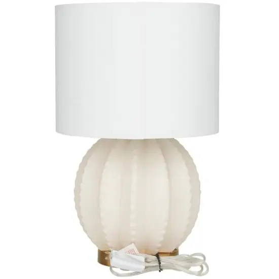 CosmoLiving by Cosmopolitan Cream Ceramic Gourd Style Base Table Lamp with Drum Shade 12" x 12" x 19" {5}