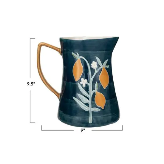 Hello Honey&reg; 9.5" Hand-Painted Multicolor Wax Relief Flowers Stoneware Pitcher {4}