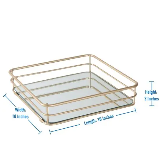 Elle D&eacute;cor Satin Gold Square Mirrored Bottom Vanity Tray {7}