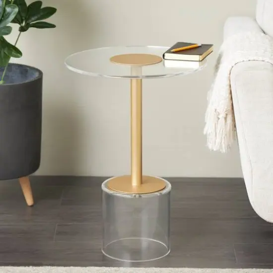 23" Clear Acrylic Accent Table with Gold Stand {11}