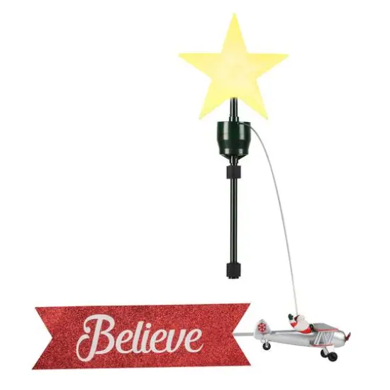 Santa's Biplane Animated Tree Topper with Banner {3}