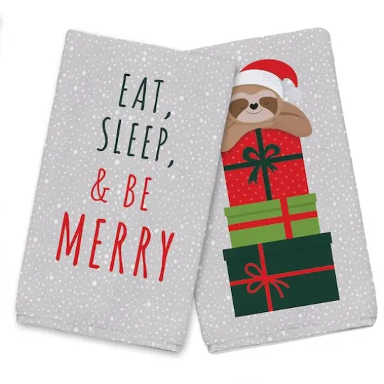 Eat Sleep Be Merry Sloth Tea Towels - Set of 2 {1}