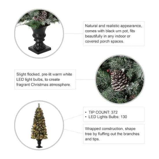 5ft. Pre-Lit Flocked Pine Artificial Christmas Tree, Warm White Lights, 2ct. {9}
